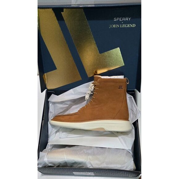 Sperry X John Legend Mens Tan Leather High-Top Boots White Sole& Lace-Up Closure - Picture 1 of 11